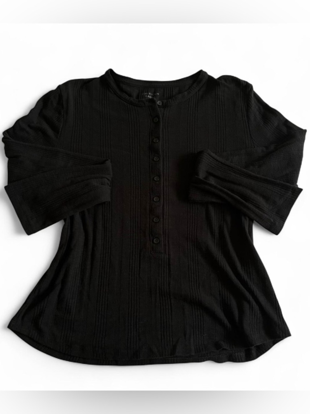 American Eagle Outfitters Black Button-Front Ribbed Women's Top